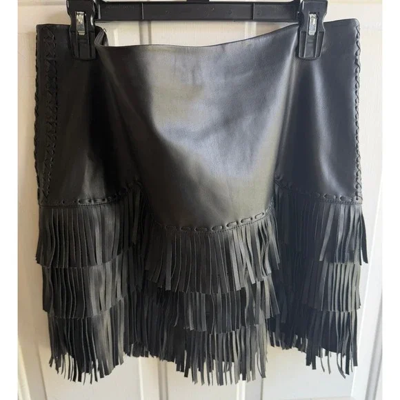 Idyllwind Women's XXL Irene Fringe Faux Leather Moto Western Indie Mini Skirt - Picture 2 of 10